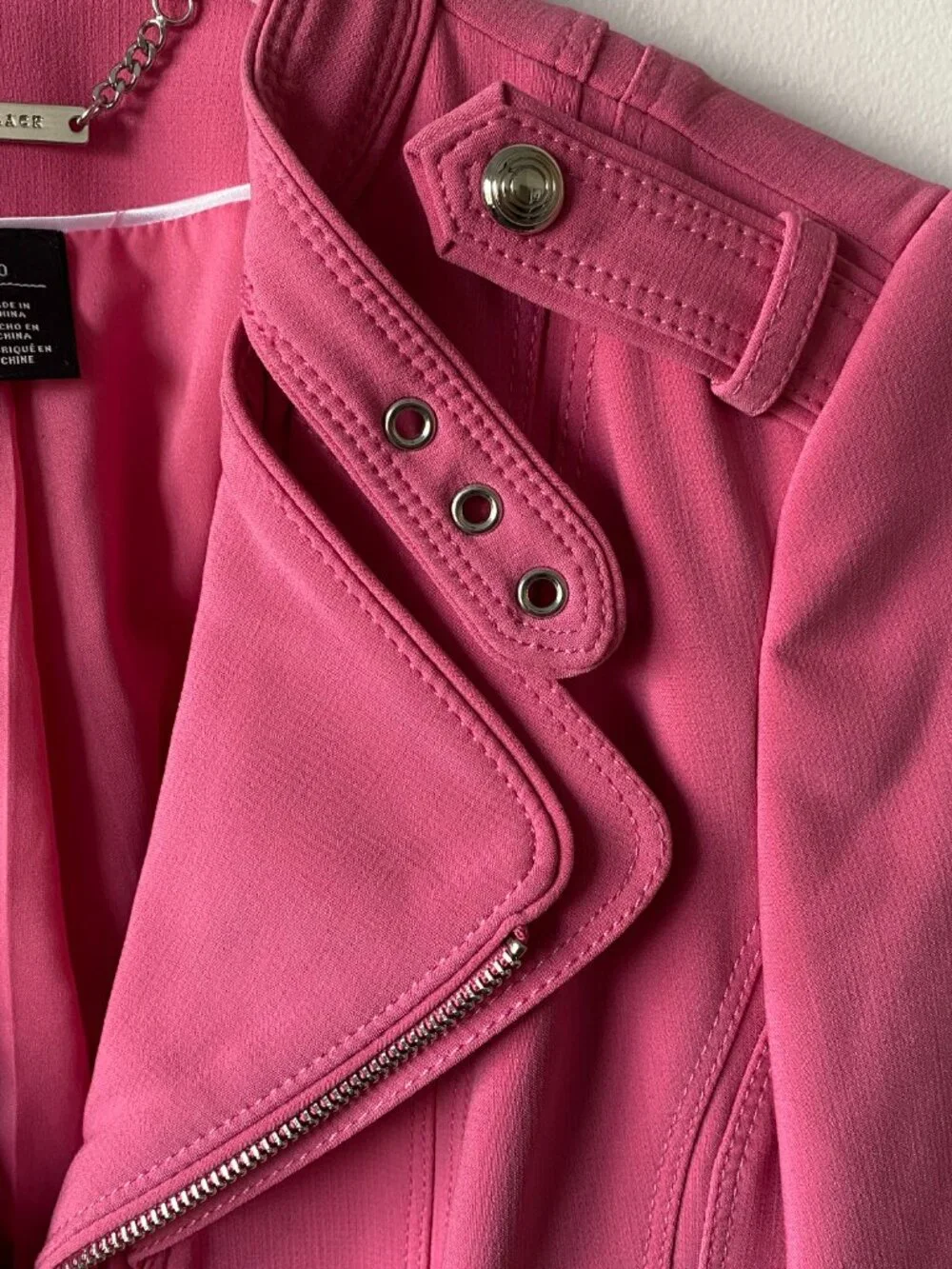 White House Black Market Pink Moto Jacket | Size 0 | Chic Fitted Blazer - Picture 5 of 12